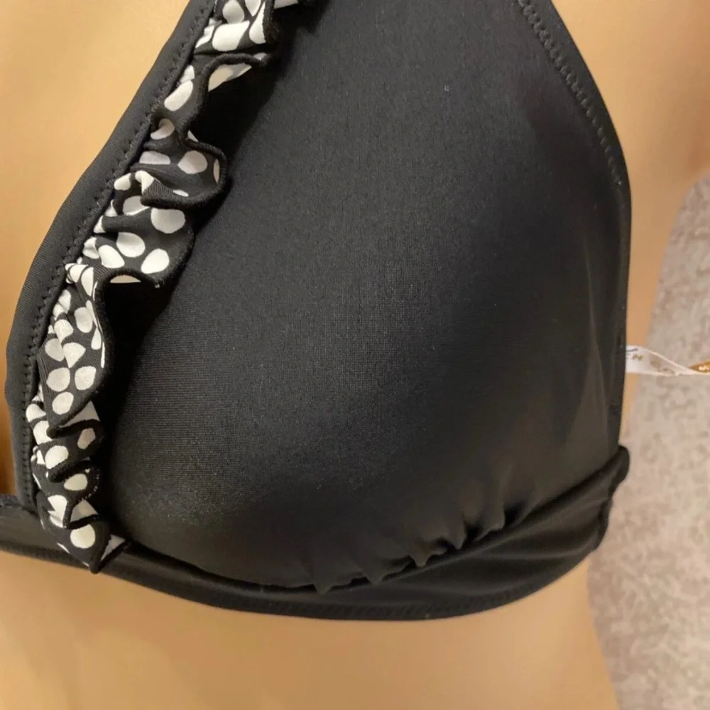 Beach Couture Black and White Polka Dot Halter Bikini Top